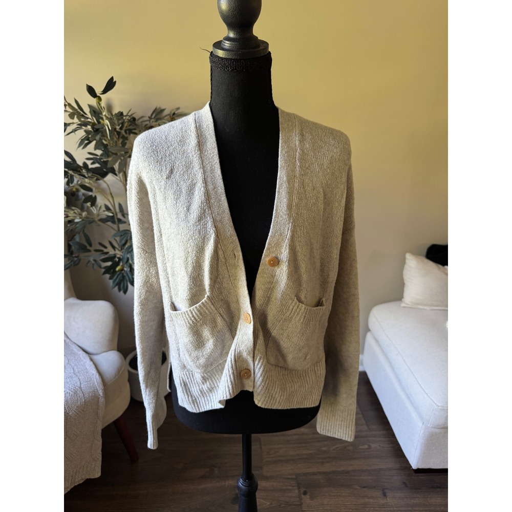 Abercrombie & Fitch Womens XS Oatmeal Heather Button Front Cardigan Sweater